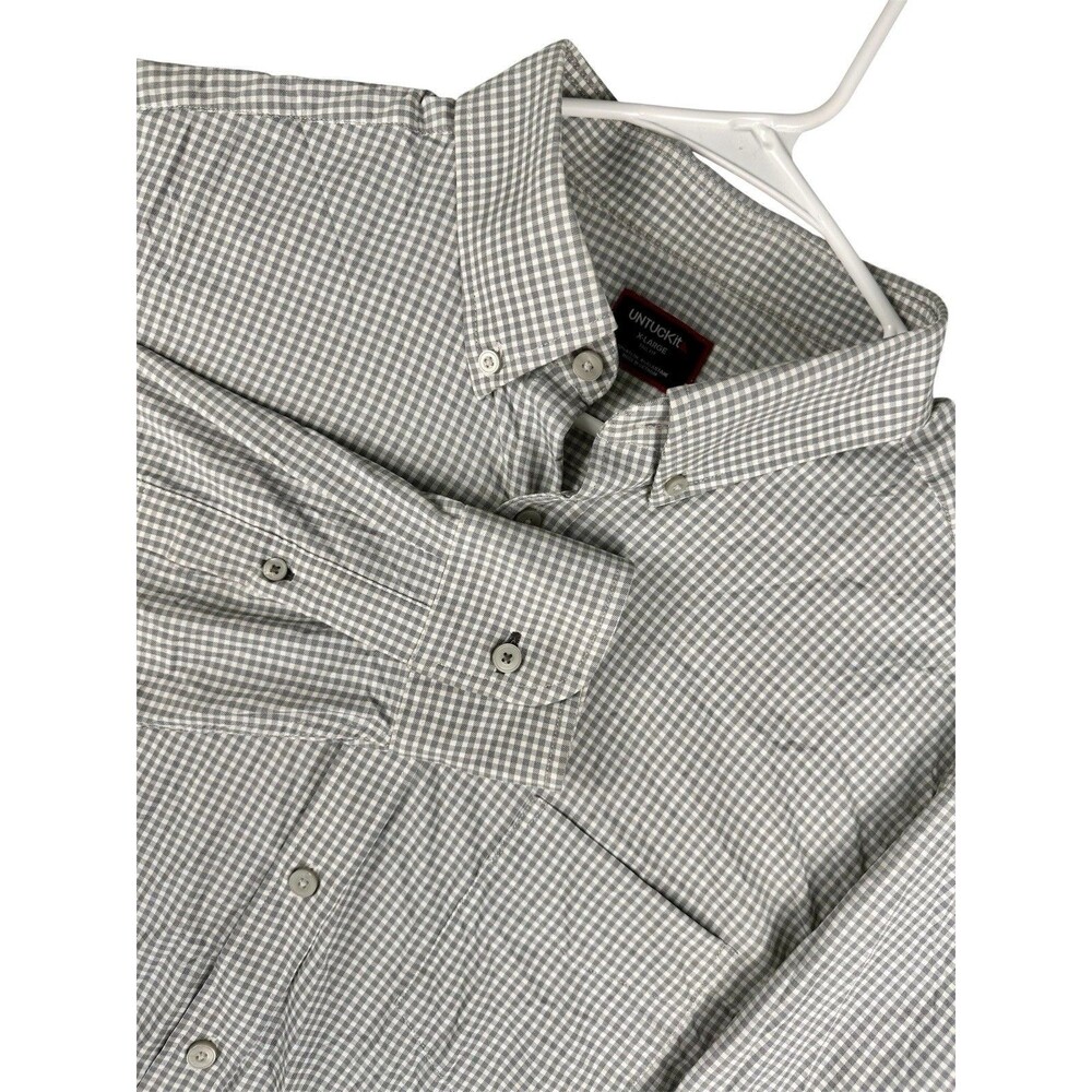 UNTUCKit Button Down Shirt Mens XL Tall Grey Check Gingham Performance Stretch
